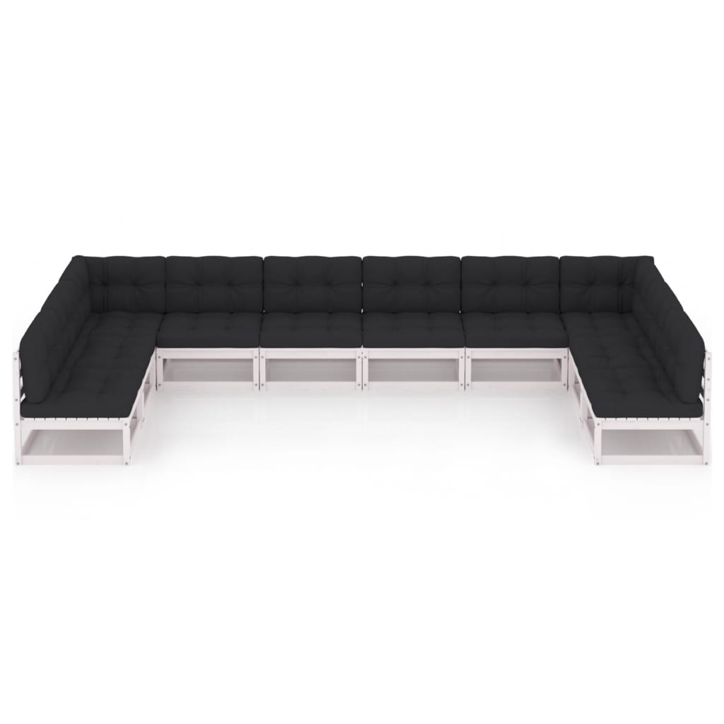 10-tlg. Garten-Lounge-Set mit Kissen Weiss Kiefer Massivholz